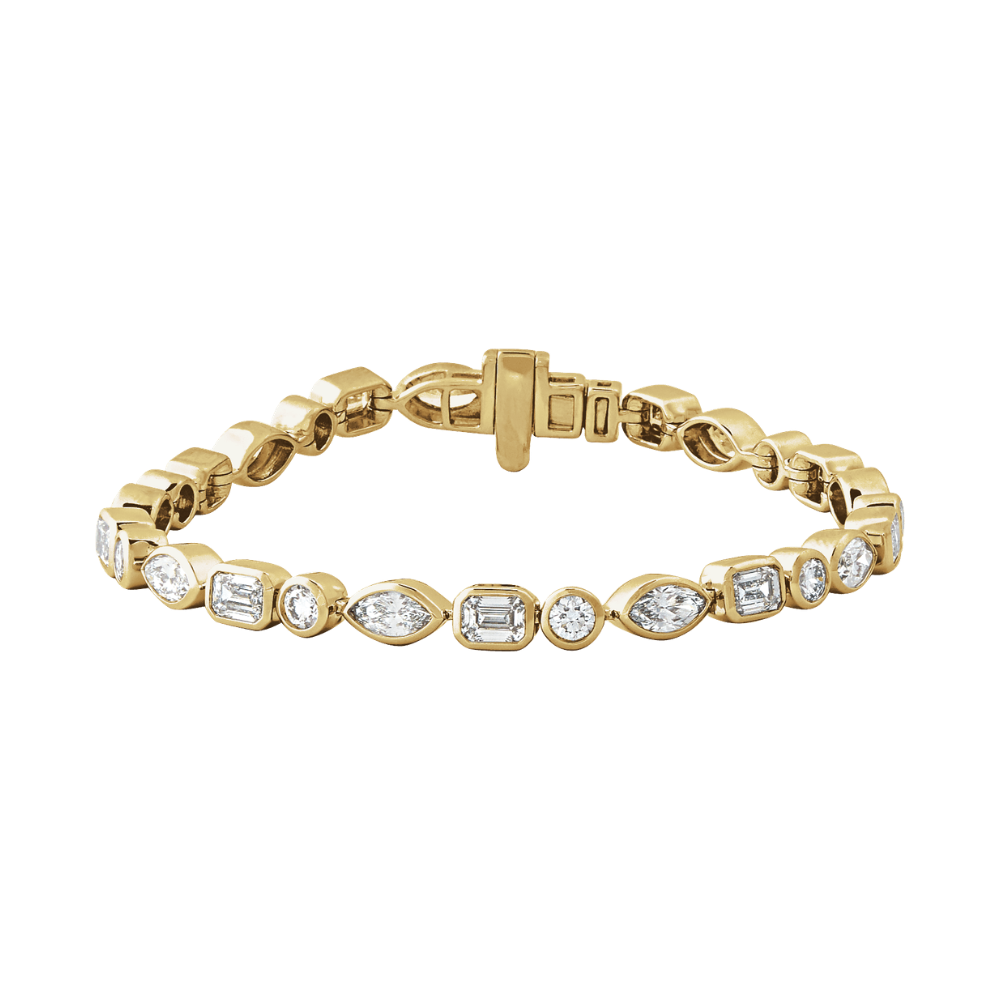 Gold bracelet with diamond accents on a white background